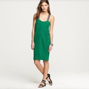 J Crew Emerald Green Crepe Dress with Grosgrain Straps